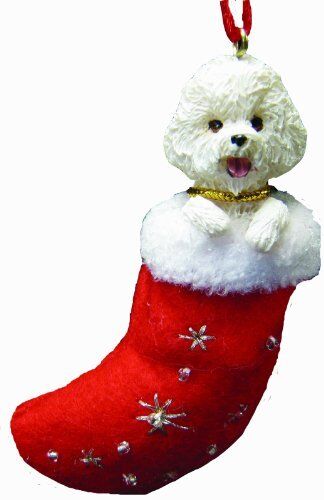 Bichon Frise Christmas Stocking Ornament with "Santa's Little Pals" Hand Painted