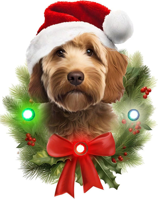 Spoontiques Doodle Dog Ornament - Wooden Decorations w LED Lights - 4"x5"