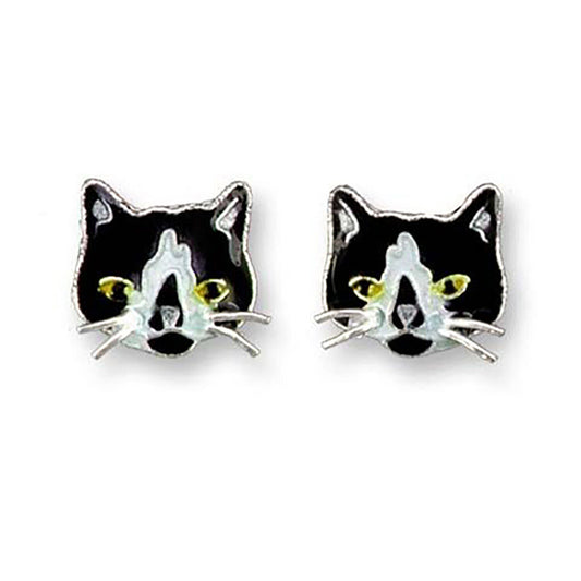 Marilyn Grame Silver Plated Tuxedo Cat Post Earrings