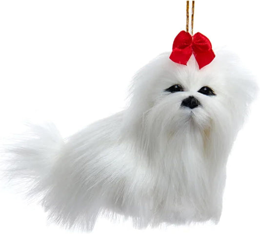 Kurt Adler F2242MA Furry Maltese Dog White 4 x 3 Inch Hanging Christmas Ornament