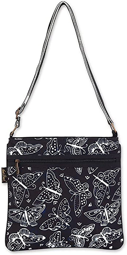 Laurel Burch Crossbody Shoulder Bag Purse - Canvas Handbag (B. Butterfly)