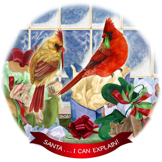 Northern Cardinal Porcelain Ornament Pet Gift 'Santa. I Can Explain!'