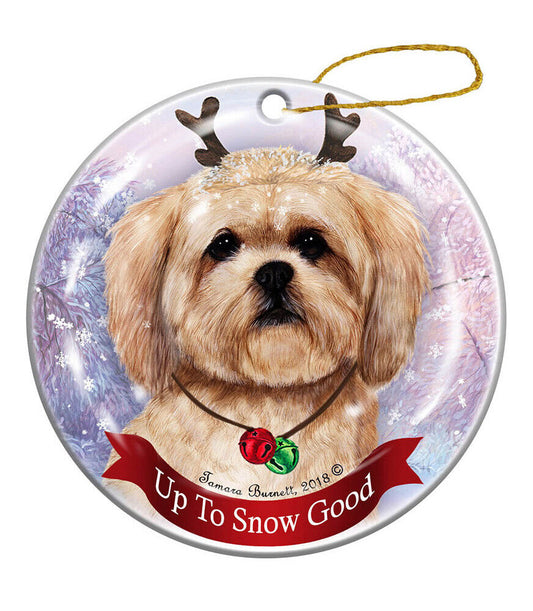 Holiday Pet Gifts Lhasa Apso Cream Dog Porcelain Christmas Ornament