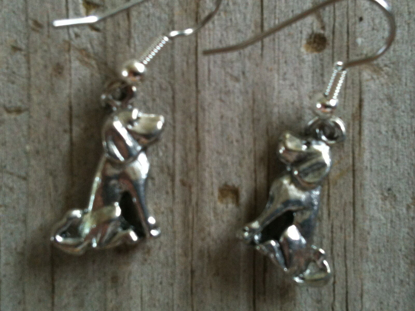Sitting Sideways Long Tail and Ears Dog Silver Plated Lead Free Pewter Earrings