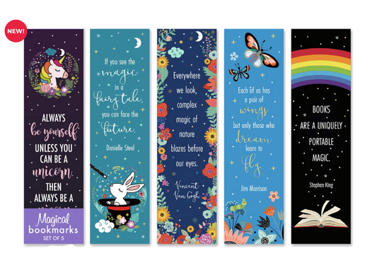Re-Marks Unicorns & Rainbows Magical Sayings Set of 5, 2-Sided Bookmarks