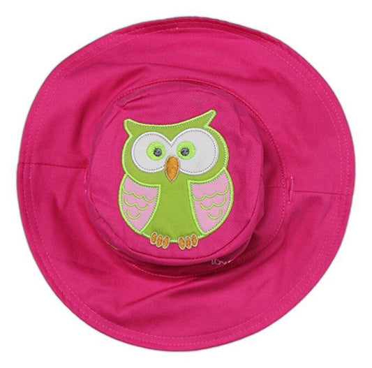 FlapJackKids Baby and Toddler Reversible Sun Hats (6mo-2T, Peacock/Owl)