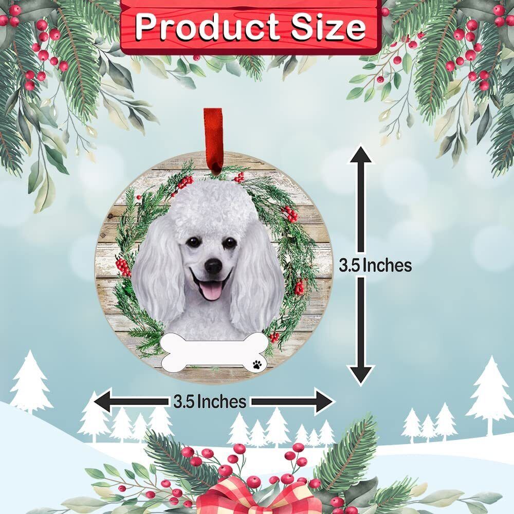 White Poodle Ornament - E&S Pets, DIY Personalizable, Ceramic Round Ornament