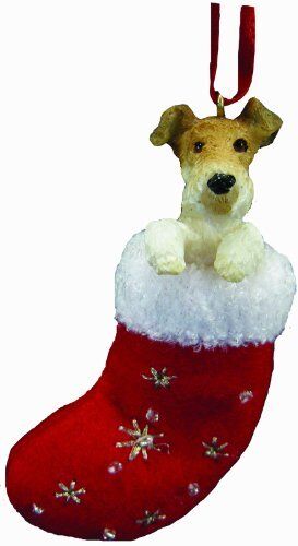 Wire Fox Terrier Stocking Ornament w "Santa's Little Pals" Hand Painted