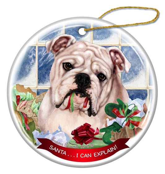 White English Bulldog Dog Porcelain Ornament Pet Gift Santa I Can Explain!