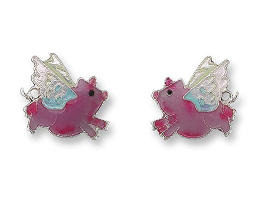 Pink Flying Pig Post Stud Earrings .5 inch By Zarah