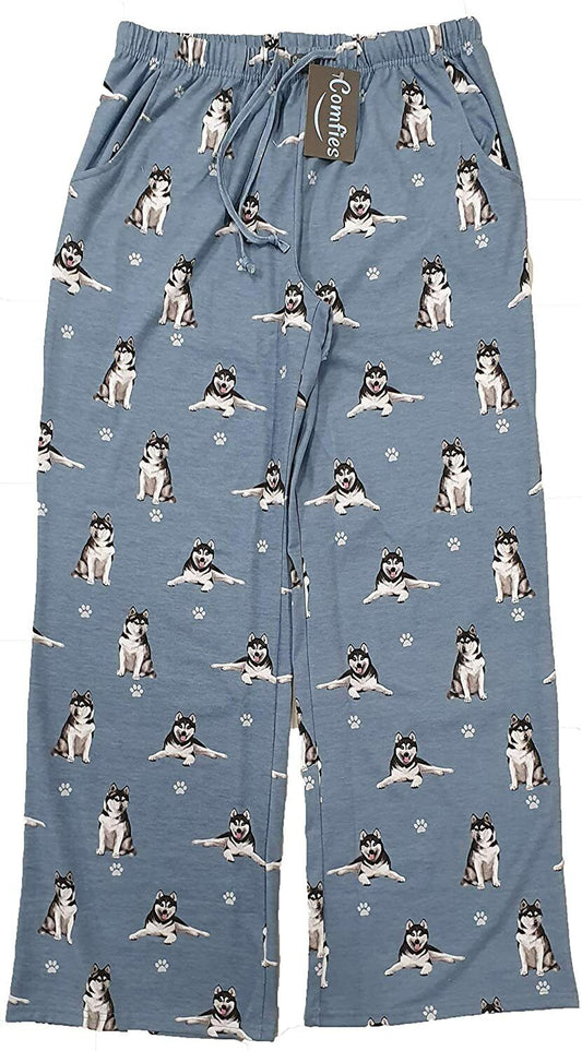 Siberian Husky Unisex Lightweight Cotton Blend Pajama Bottoms- Large