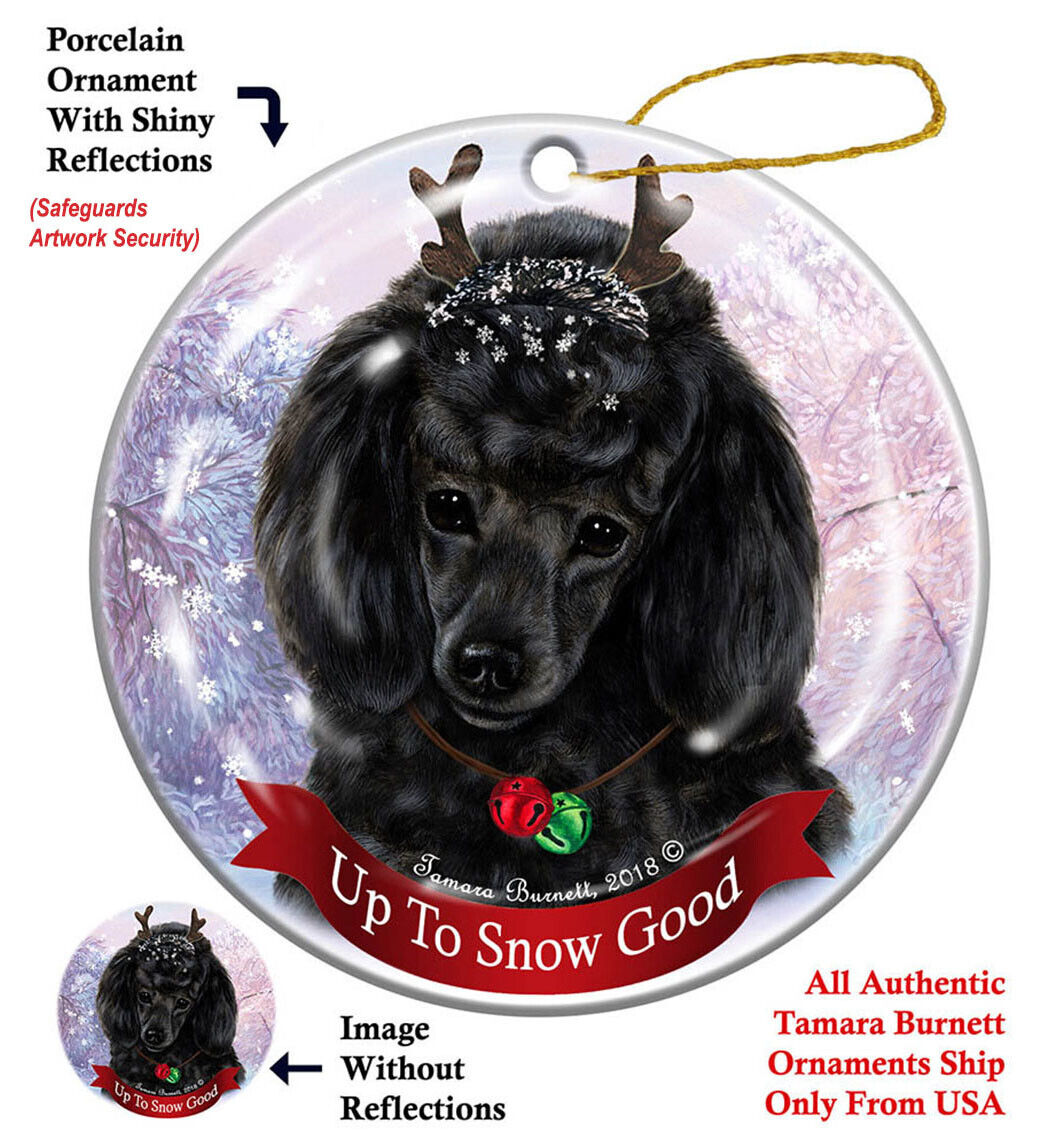 Black Poodle Dog Reindeer Porcelain Christmas Ornament