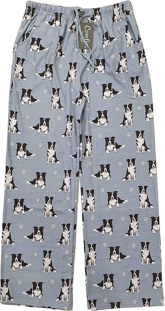 Border Collie Unisex Lightweight Cotton Blend Pajama Bottoms- Small