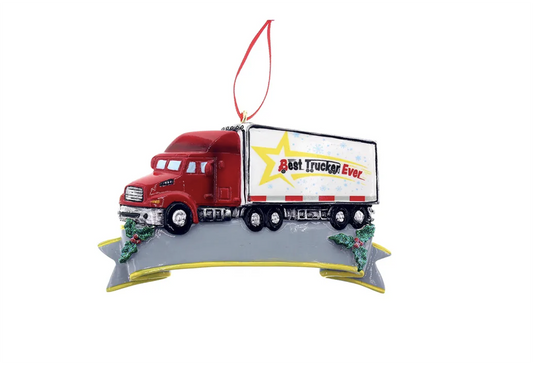 Kurt Adler Red Truck "Best Trucker Ever" Christmas Tree Ornament - 2.4" Tall