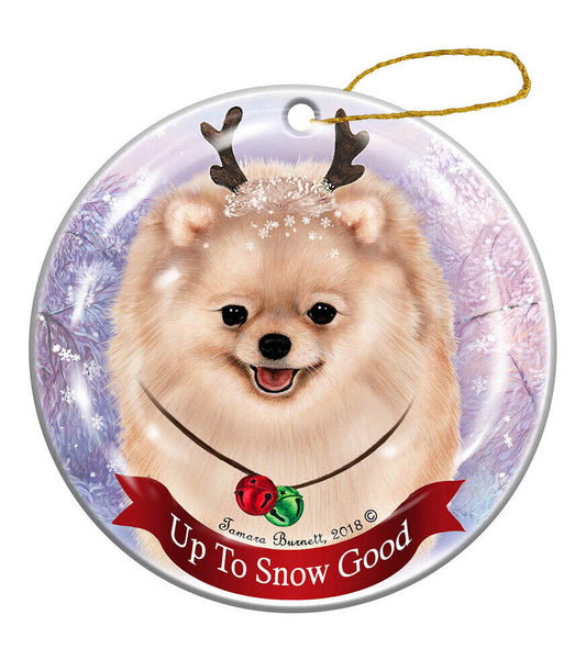 Holiday Pet Gifts Pomeranian Cream Dog Porcelain Christmas Ornament