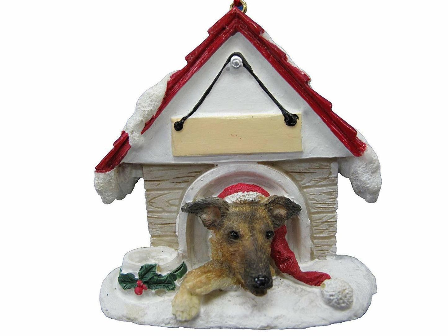 Brindle Greyhound Doghouse Ornament Hand Painted and Easily Personalized