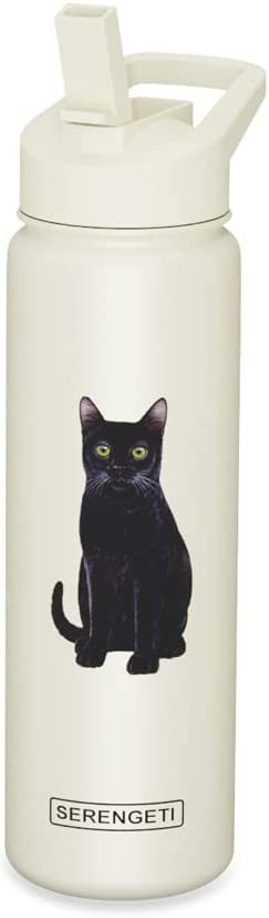 E&S Pets Stainless Steel Water Bottle 24 Oz., Spill Proof (Black Cat)