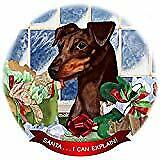 Min Pin Chocolate Uncropped Dog Porcelain Ornament 'Santa. I Can Explain!'