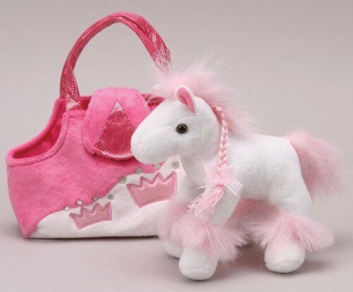 Karimee Pink/White Horse Plush Stuffed Animal in Pink Princess Purse, 7"