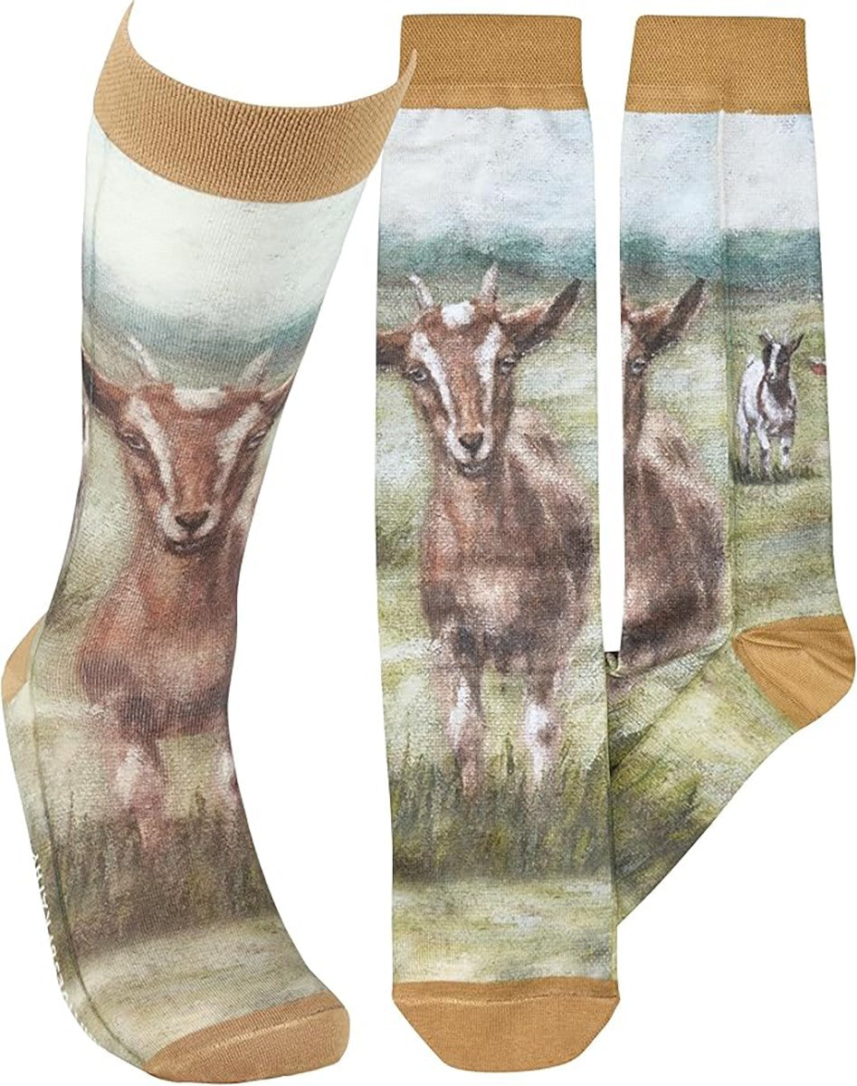 Primitives by Kathy -  Goat in a Field Socks, One Size, Unisex, Knee High