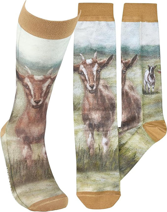 Primitives by Kathy -  Goat in a Field Socks, One Size, Unisex, Knee High