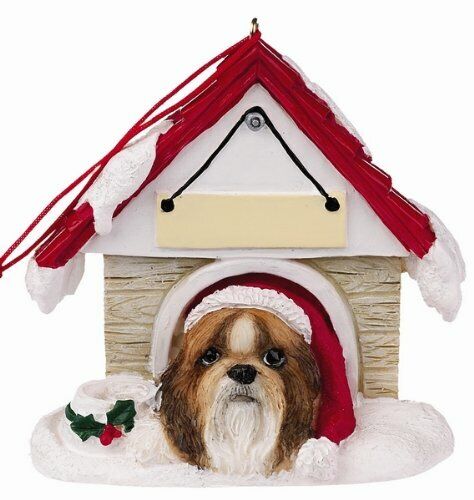 Shih Tzu Tan and White Doghouse Ornament Hand Painted Easily Personalized