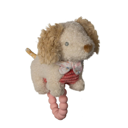 Mary Meyer Soft Baby Rattle with Teether Ring, 6-Inches, Tan Dancing Dachshund