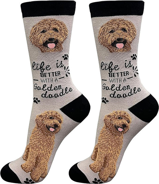 E&S Pets Pet Lover Socks, Life is Better with a Goldendoodle, Red