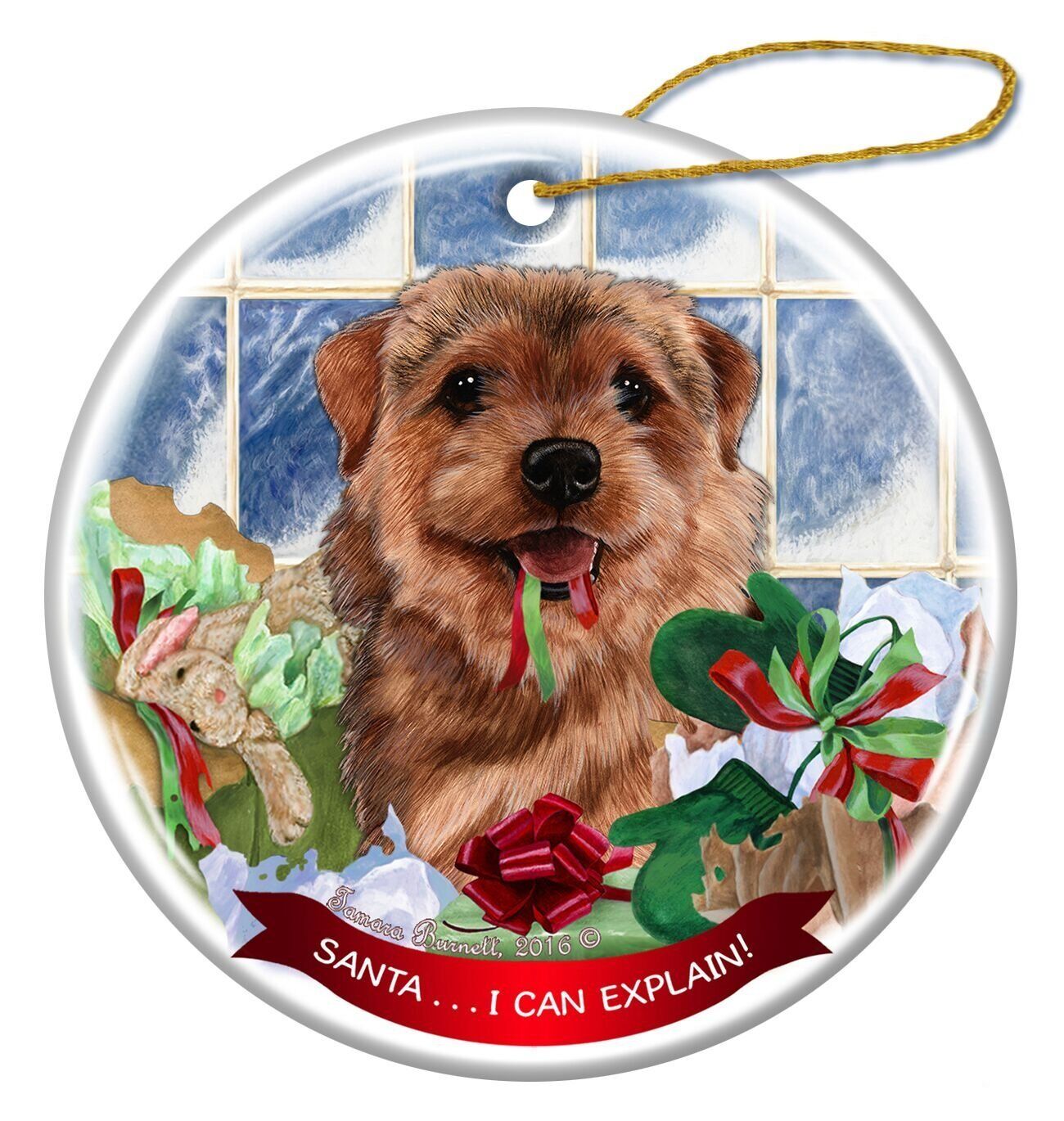 Norfolk Terrier Dog Porcelain Hanging Ornament Pet Gift 'Santa.. I Can Explain!'
