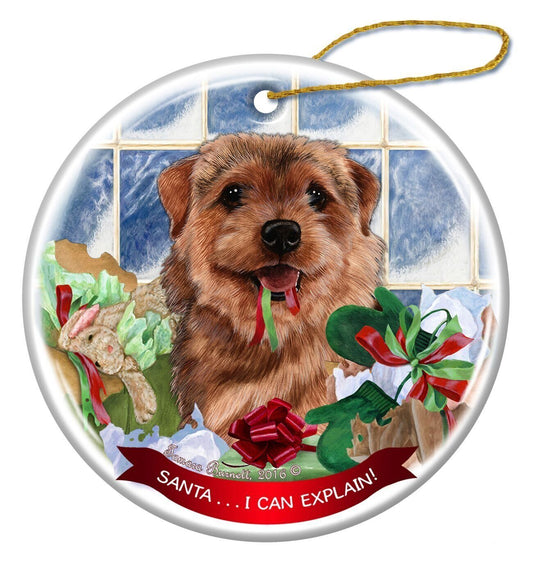 Norfolk Terrier Dog Porcelain Hanging Ornament Pet Gift 'Santa.. I Can Explain!'