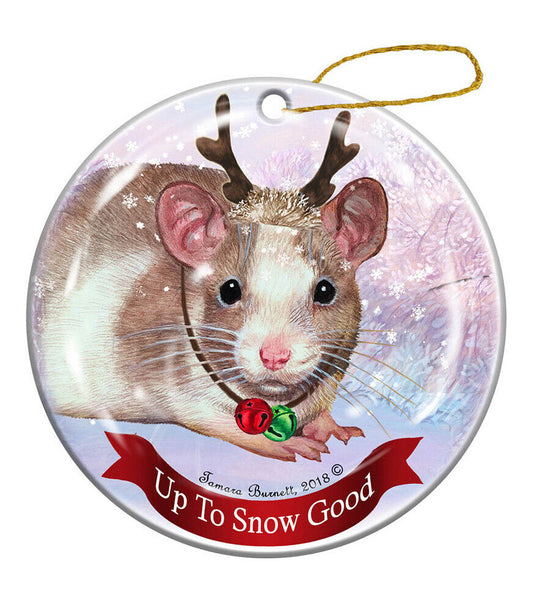 Holiday Pet Gifts Rat Fawn and White Porcelain Christmas Ornament