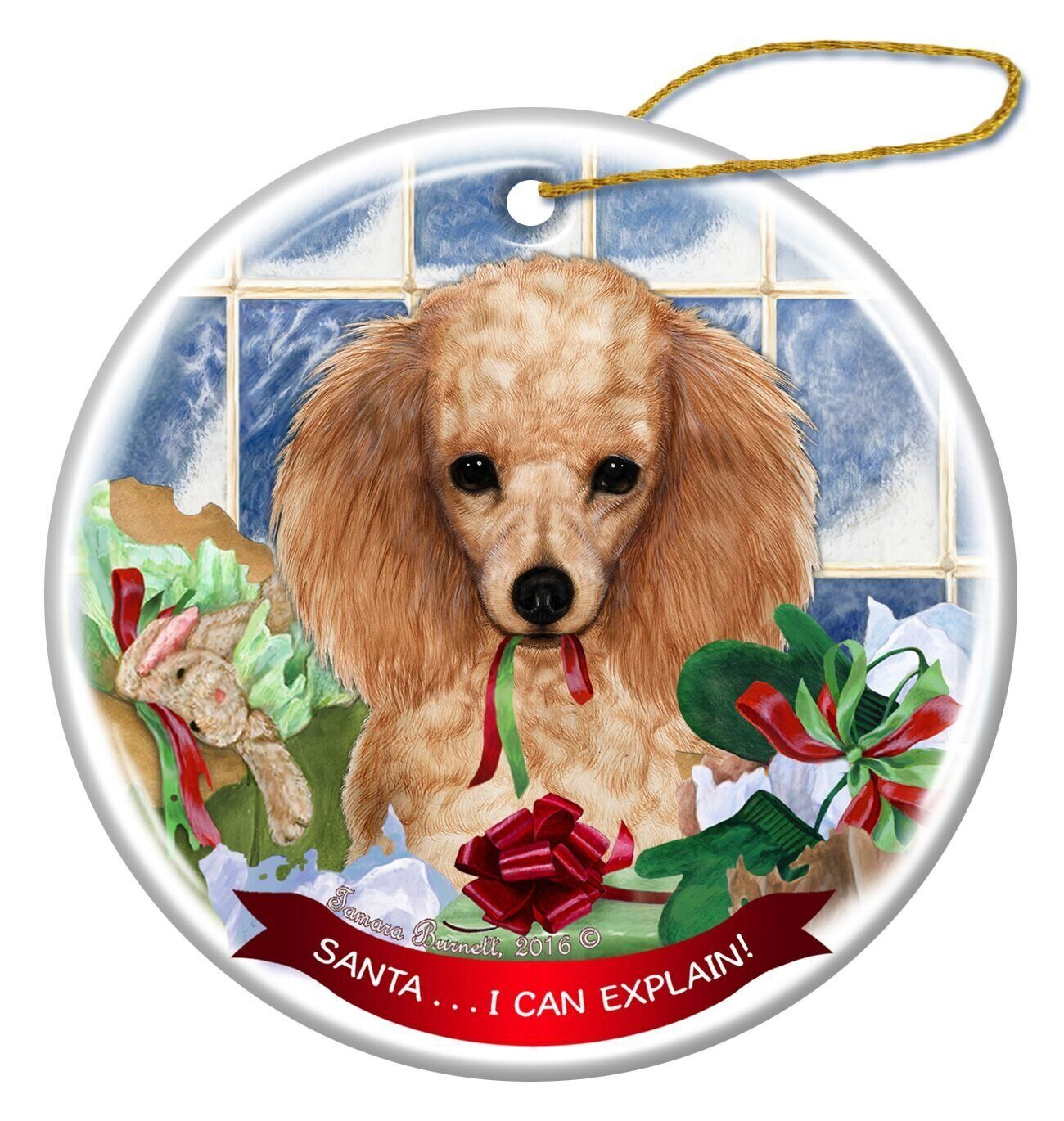 Apricot Poodle Dog Porcelain Hanging Ornament Pet Gift 'Santa.. I Can Explain!