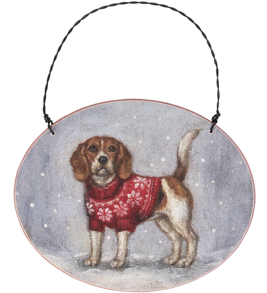 Primitives By Kathy Cozy Beagle Dog with Sweater Wooden Christmas Ornament