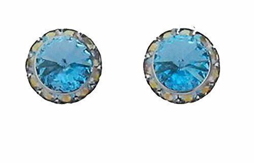 Finishing Touch Large Crystal Stone Show Earrings - Aqua - Silver Finish