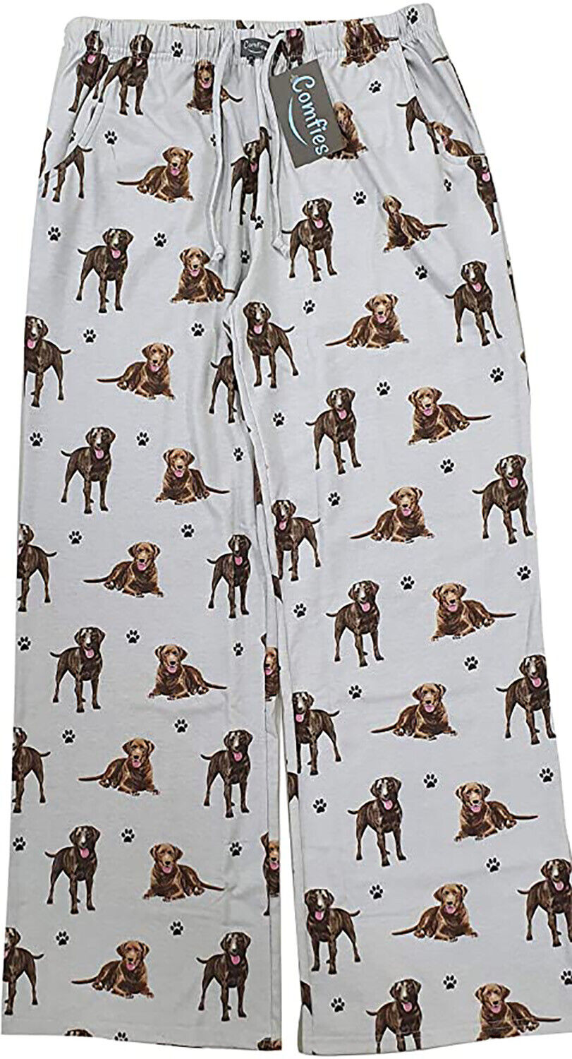 Chocolate Labrador Unisex Lightweight Cotton Blend Pajama Bottoms- Medium