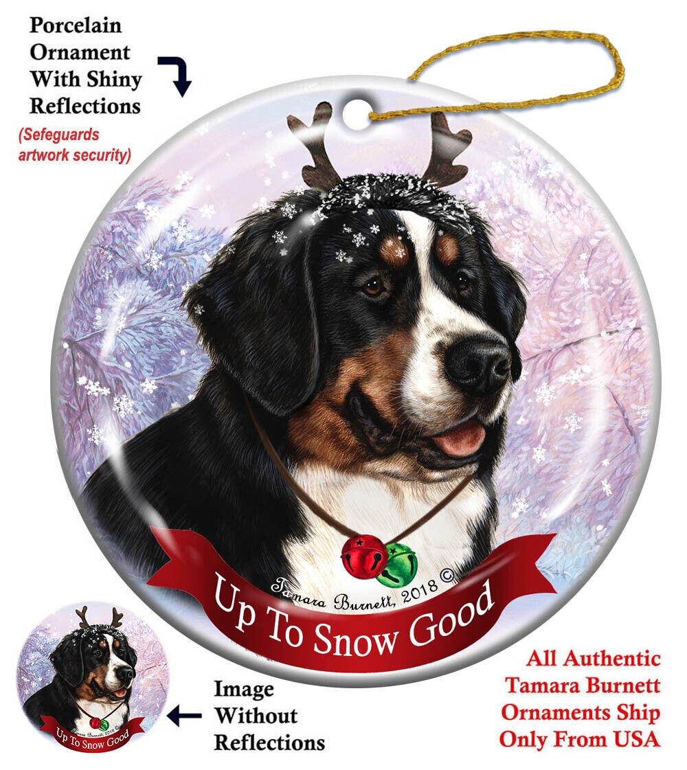 Holiday Pet Gifts Bernese Mountain Reindeer Dog Porcelain Christmas Ornament
