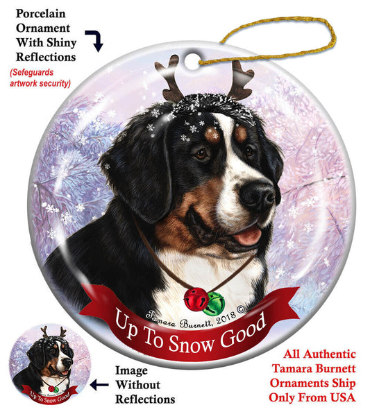 Holiday Pet Gifts Bernese Mountain Reindeer Dog Porcelain Christmas Ornament