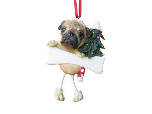 Pug Ornament with Unique "Dangling Legs" Hand Painted and Easily Personalized