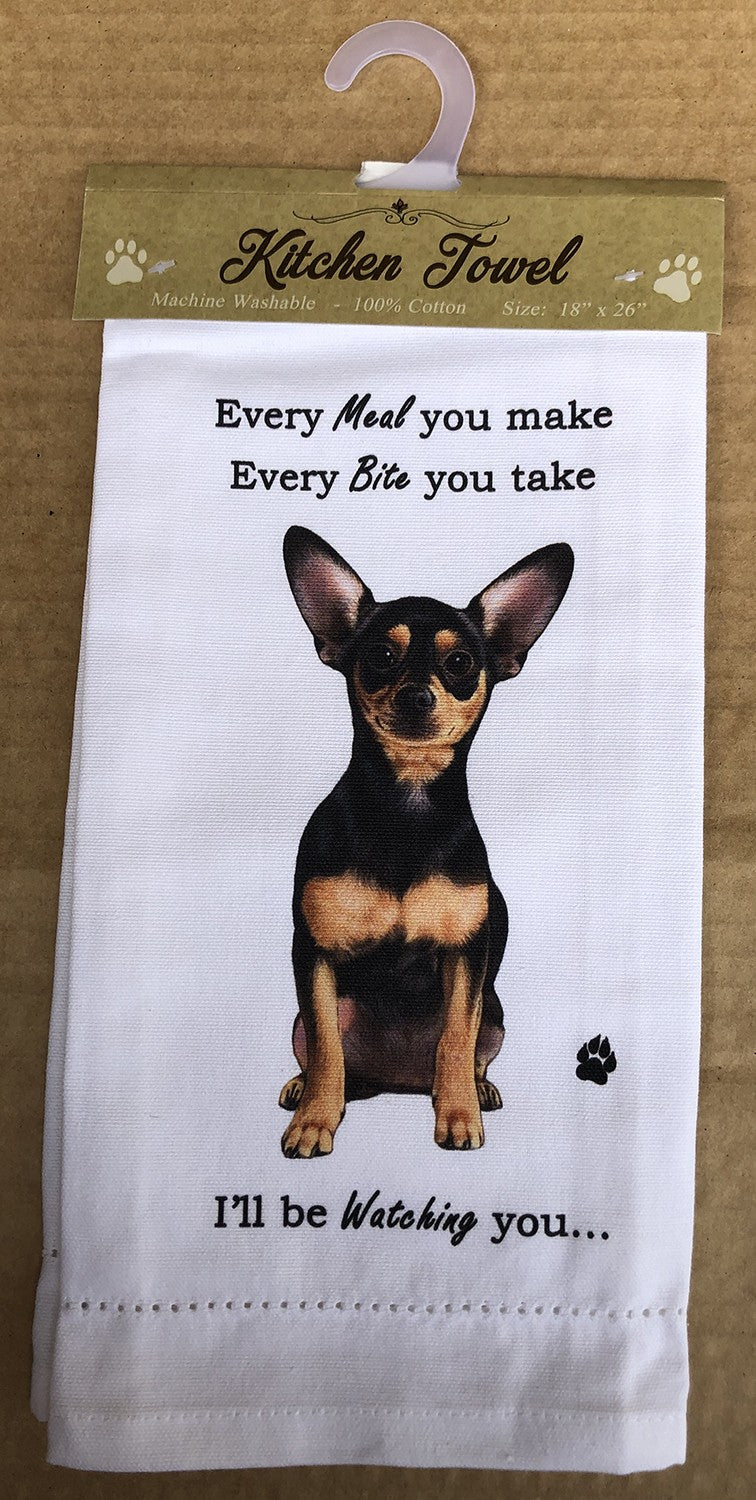E&S Pets 711-11 Black Chihuahua Dog Kitchen Towel, Off-white
