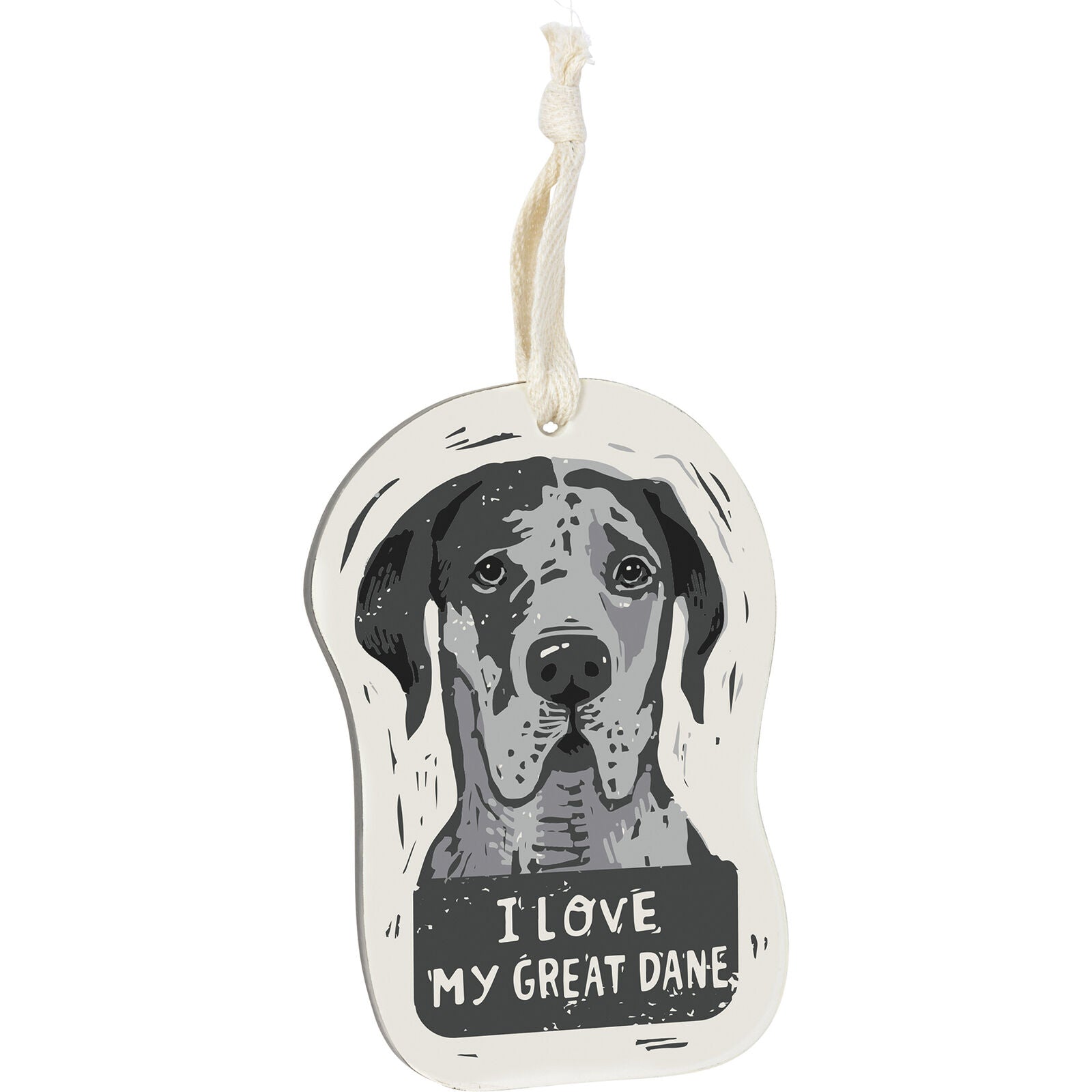 Primitives by Kathy Wooden Hanging Ornament, 2-Sided - I Love My Great Dane