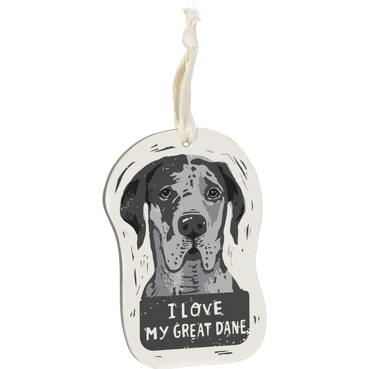 Primitives by Kathy Wooden Hanging Ornament, 2-Sided - I Love My Great Dane