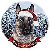 Holiday Pet Gifts Belgian Malinois Grey Dog Santa Hat Porcelain Ornament