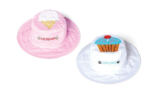 Luvali Reversible Kid's Sun Hats - UPF 50+ Large: 4-6+ years, (I-Scream/Cupcake)