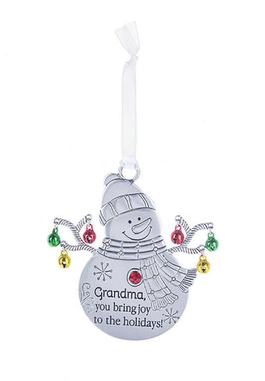 Ganz Snowman with Bells Ornament - Grandma, you bring joy to the holidays!