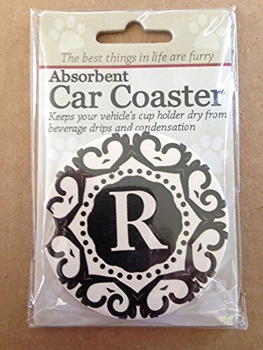 ES Pets Absorbent Stoneware Car Cup Holder Coaster, Initial R