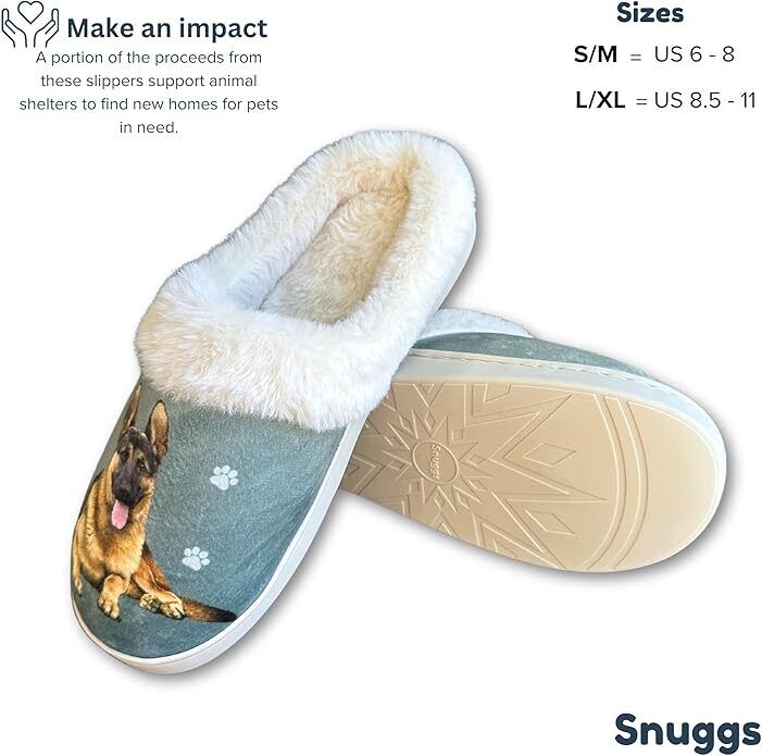 E&S Pets German Shepherd Snugg Slippers for Pet Lovers -  Memory Foam, S/M