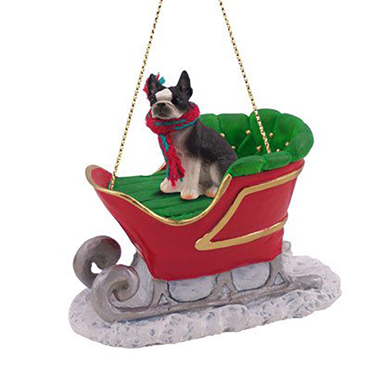 Conversation Concepts Boston Terrier Dog Sleigh Dog Holiday Ornament