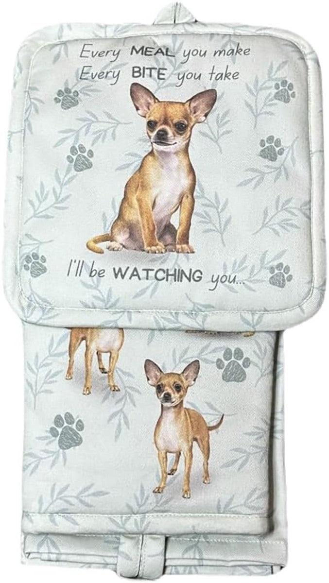E&S Pets Chihuahua 3 Piece Kitchen Set -  Oven Mitt, Towel, Pot Holder