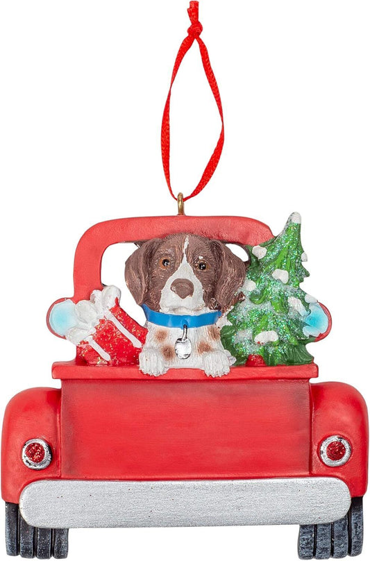 Kurt Adler German Shorthaired Pointer in Back of Truck Hanging Ornament 5 in.