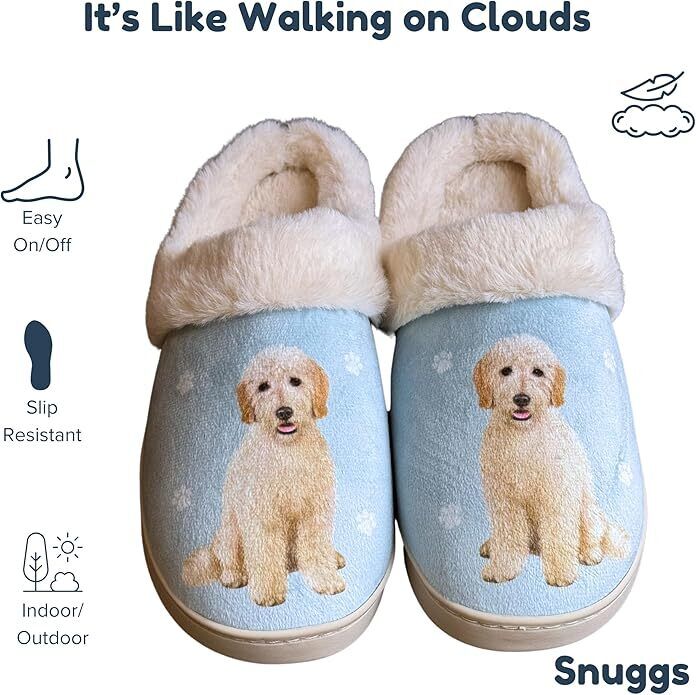 E&S Pets Goldendoodle Snugg Slippers for Pet Lovers - Fuzzy Memory Foam, L/XL